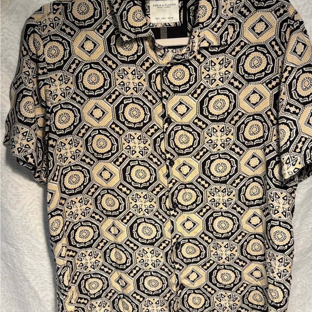 Denim & Flower Ricky Singh Geometric Print Shirt Men’s Button Up Viscose